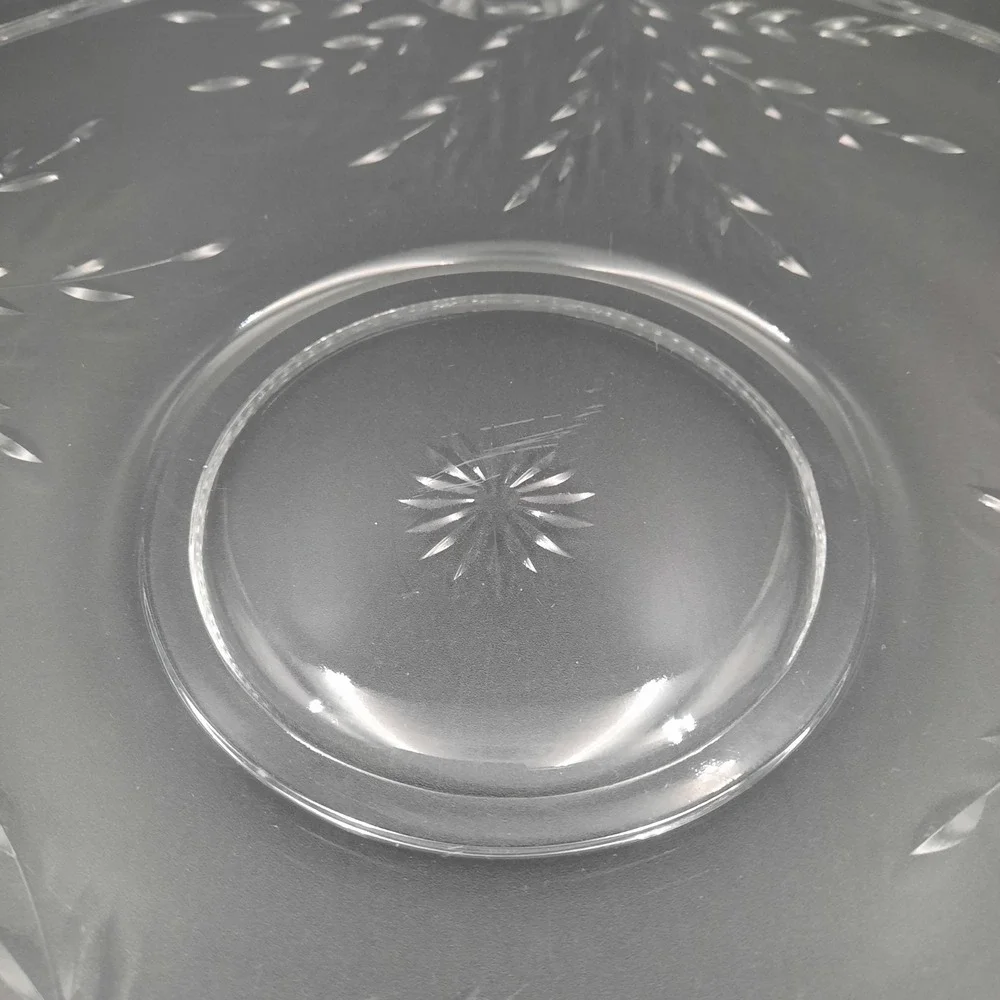 Manganese Glass Cake Stand Pedestal Dessert Display Plate Etched Floral Design‎